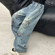 
MOKITOUL girls jeans spring 2025 new straight-leg pants children fashionable and fashionable big children Korean version pants internet celebrity street print jeans cm4 160