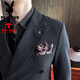 Playboy Hochzeitsanzug Set Herren High-End 2025 New Business Herren-Doppelbrust lässiger Hochzeitsanzug Jacke grau SJT9973 Drei-teiliger Set 4xl [Vorgeschlagen 185jin [Jin gleich 0,5 kg]]