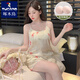 Pic de poitrine d'été pyjamas pour femmes 2025 Nouvelle glace de soie cool shorts à suspension chinois costume de style chinois vêtements b682-1 pâte de haricot amour avec poitrine m