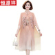 Hengyuanxiang Fat Mom Summer Cheongsam Dress Summer Chiffon Skirt Large Size 2025 New Middle-aged Women's Summer Temperament 6629 Khaki 8XL Recommended 180-200Jin [Jin equals 0.5 kg]