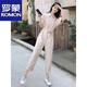 罗蒙（ROMON）时尚短袖工装连体裤女2025夏季新款小个子休闲宽松阔腿直筒连衣裤 浅杏色 S 80-95斤