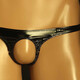 Men's new underwear sexy bright leather men's thong iron ring mid-low waist T-shaped underwear stretch men's thong black S