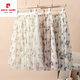 Pierre cardin ink printed chiffon skirt women's short skirt floral summer new A-line skirt flowing gauze skirt large over knee mid skirt new fabric chiffon (9906-3) M one size (skirt length 68c)