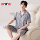 Yalu pajamas men's new 2025 pure cotton short-sleeved spring and summer large-size home clothing set three-piece outerwear (short-sleeved trousers) 9215 L