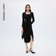 Langzi Velvet Square Collier plissé robe robe robe de style argent
