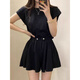 Hang Xindong Korean summer design niche temperament rear slit strap short-sleeved T-shirt top + drawstring shorts two-piece set for women white *897 single size