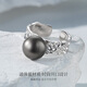 Meluxe S925 silver Tahitian black pearl ring seawater pearl women's ring birthday gift for wife 10-11mm