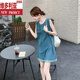 
Victoria's style sleeveless work suit denim overalls for women's summer 2025 new small jumpsuit shorts American retro popular denim blue XS (recommended 95 Jin [Jin equals 0.5 kg])