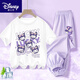 迪士尼（Disney）BINPAW女童夏季玉桂狗套装2025新款大童纯棉短袖t恤儿 A983白+A984紫裤 130 (建议身高115-125cm)