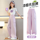 Diligent girls summer pants thin style girls ice silk wide-leg pants children's work pants mosquito-proof pants summer trousers 9889 white + 15029 pink purple [set] 130 cm