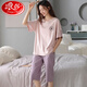 Langsha 100% pure cotton pajamas for women in summer large-size short-sleeved suit Korean casual cartoon cotton cropped pants home clothing N9856 4XL (180-200Jin [Jin equals 0.5 kg])