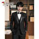 Woodpecker Tuxedo Evening Dress Wedding Groom Slim Suit Suit Wedding High-Level Host Men's Formal Wear Peaked Collar - Black Two-piece Set XL 120-139Jin Jin is equal to 0.5 kg