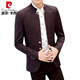 Pierre Cardin tunic suit men's spring and autumn jacket youth slim casual thin small suit Chinese stand collar suit burgundy 3XL