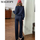 
MAGIOPY international luxury high-end brand Korean chic casual sports suit for women 2025 spring new style fashionable age-reducing short dark blue two-piece set S (100 Jin [Jin equals 0.5 kg])