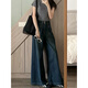 Jeans rétro-là-bas de Cantu American pour femmes en été en été nouveau gras MM haute taille mince de corps en forme de poire pantalon droit rétro bleu M [90-110jin [Jin est égal à 0,5 kg]]]