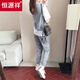 
Hengyuanxiang casual suit for women in summer new fashion plus size loose and fashionable fake two-piece top sports long trousers two-piece set gray suit [top + pants] S S recommended 80-95 Jin [Jin equals 0.5 kg]