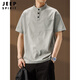 JEEP SPIRITPOLO shirt short-sleeved men's Henry collar 2025 summer thin stand-up collar quick-drying loose T-shirt Zhongshan breathable tops gray L weight range 120-140Jin Jin equals 0.5 kg