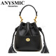 Anysmic Luxury High-End-Marke-Tasche Frauenbeutel-Sensing-Kopfschicht Cowide Eimer Bag 2025 Neues echtes Leder Quasten Crossbody Khaki 21*11*22