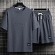 JEEP SPIRIT Jeep Summer Sports Set Trendy Brand Loose Short Sleeve T-shirt Ins Ice Silk T-shirt Shorts Handsome Two-piece Set Single Top-829 Black M (170)