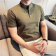 A 21 FUNB solid color right shoulder short-sleeved Polo collar shirt for men in spring and autumn trendy Henry collar T-shirt Korean version slim men's short-sleeved X Army Green M