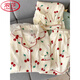 LangSha (LangSha) pure cotton gauze pajamas for women short-sleeved trousers summer three-piece set sweet cherry outerwear cardigan home clothes spring and autumn Yunduo Cotton-9905# black love three-piece set M Recommended 75-100Jin [Jin equals 0.5 kg]]