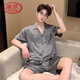 LangSha (LangSha) light luxury high-end pajamas for men in summer ice silk thin simple short sleeve shorts real silk satin large size home clothing 3899 apricot color L (weight 100 to 139)