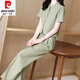 皮尔卡丹（pierre cardin）时尚套装女夏季2025新款洋气显瘦御姐圆领短袖衬衫直筒裤两件套女 12608-黑色套装 M 【建议80-95斤】