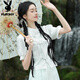 
Playboy; PLAYBOY new Chinese jacquard retro stand collar button Chinese style short-sleeved top one-piece national trend printed horse-face skirt suit for women 2375 white + 2396 green + 12187 white M