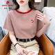 皮尔卡丹（pierre cardin）条纹短袖t恤女宽松韩版女装2025年夏季新款百搭体恤圆领半袖上衣 紫色 9928 M 建议95-105斤