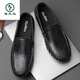 Woodpecker 2025 Printemps et été en cuir authentique Chaussures en cuir respirant décontractée pour hommes Softs Sofle Sole Hommes British One-Foot Lazy Chaussures Men 9901 Black Breathable 41