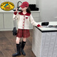 G.duck Girls Autumn and Winter Skirt New Year Suit 2026 New Children's Pleated Skirt Girls Big Children College Style New Year Clothes Suit Rice Sweater + Red Skirt 150 cm