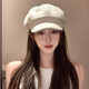 Retro octagonal beret hat for women in summer 2025 new Korean style trendy versatile big head circumference showing face little painter hat #1194-beige one size (54-58cm) can generally be worn