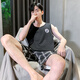 兔芊（TUQIAN）兔芊男士睡衣夏季纯棉无袖背心短裤套装夏季背心短裤睡衣男宽松休 H9928(短袖短裤) L(建议100-120斤) 均码