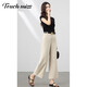 Tachimis TOUCH MISS high waist slim pants for women 2025 spring and summer new small drooping casual pants nine-point wide-leg straight pants Navy blue S