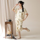 Langsha Neuer chinesischer Pyjama für Frauen im Sommer Nachahmung Baumwolle Kurzärmel 2025 Chinesische Stil Falten Sie lässig Lose Home Clothing 9905 m