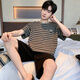 
Hongdou (Hodo) pajamas for men's summer short-sleeved home clothes striped casual summer suit YZT679 men L [Suggested 110-135 Jin [Jin equals 0.5 kg] wear]