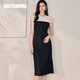 ROEYSHOUSE high-end embroidered patchwork dress for women 2025 summer slim midi skirt 12142 black L