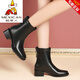 Vogelscheuche (mexikanische) Leder erhöhte schwarze Martin-Stiefel für Frauen 2025 Neue Frauenschuhe Frühling und Herbst-Single-Stiefel Dicke Heels beliebte große Kurzstiefel in diesem Jahr in diesem Jahr Q3212 Burgund Single Stiefel 40