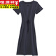 Hengyuanxiang pure cotton dress for women in summer long style over-knee stripes waist-hugging and slimming large size casual T-shirt long skirt full cotton loose green 6627 models with pocket S 90-100Jin [Jin equals 0.5 kg]