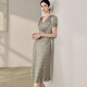 
ROEYSHOUSE ROYE Elegant V-neck Floral Dress for Women 2025 Summer New Fashion Puff Sleeve Waist-Close Mid-Long Skirt 12138 Floral XL