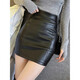 Black small leather skirt skirt for women spring and autumn new high-waist slim pu leather skirt anti-exposure A-line hip skirt black M