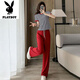 Playboy (Playboy) Casual Sports-Anzug für Frauen im Sommer 2025 Neue kleine und modische altersreduzierende Streife kurzärmeliges Zwei-Stück-T-Shirt mit weit geschwindiger Hose-Flaggschiff L [vorgeschlagen 100-115jin [Jin gleich 0,5 kg]]