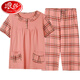 Langsha 100% pure cotton pajamas for women in summer large-size short-sleeved suit Korean casual cartoon cotton cropped pants home clothing N9856 4XL (180-200Jin [Jin equals 0.5 kg])