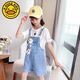 G.Duckkids Girls Bär Denim Overalls Set 2025 Sommer Neues koreanisches Stil Mode Kinder-Denim-Shorts Love T-Shirt Einteilige Blaue Kurzfilms 140 cm
