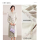 
Shangdubila Chinese style stand-up collar metal button dress for women's autumn new Chinese satin jacquard skirt waist side pinch midi skirt