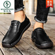 Woodpecker Herren lässige Lederschuhe Herbst Leder einbeinig faules Geschäft Casual Soft Leder Soft Sohle Bohnenschuhe Dad Herrenschuhe schwarz [9916 Four Seasons] 41