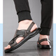 Spinnenprinzen Sandalen Herren 2025 Neue Sommer-Männerschuhe echte Leder lässig Outdoor Beachschuhe Nicht rutschende Dual-Purpose-Sandalen Lederschuhe 9923 Black 40