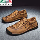 
CARTELO men's leather shoes summer breathable casual large size men's shoes British trendy soft sole 2025 new lace-up men's shoes 9926 golden 38