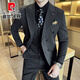 Pierre Cardin groom wedding suit men's peak lapel slim fit dress business professional formal double-breasted suit men Zhangqing three-piece suit 2XL (suitable for 141-154Jin Jin equals 0.5 kg)