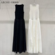 
Cabinet synchronous summer new round neck sleeveless knitted splicing long dress temperament white skirt cream rice sleeveless knitted skirt 9898 L